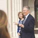 Elder K. Brett Nattress, General Authority Seventy of The Church of Jesus Christ of Latter-day Saints, and his wife, Shawna, prepare to lead journalists on a tour of the Cody Wyoming Temple on Monday, August 24, 2026. Courtesy photo