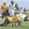 Rocky Mountain senior William Torres crushes a Wright running back during the August 29 zero-week game in Cowley as Jaxson Miller (#3) moves in. The Grizz crushed Southeast 57-12 Friday in Yoder and now travel to Big Piney Friday for their conference opener. Kickoff is set for 1 p.m. David Peck