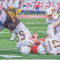 Rocky Mountain middle linebacker Masen Twomey flips upside down as he, Cache Thompson and Jaxson Miller tackle a Big Piney runner during Friday’s 27-0 win over the Punchers. The Grizz are off this week and travel to play Wind River on September 24. Cali O’Hare, Pinedale Roundup