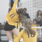 Rocky Mountain eighth grader Tianna Christiansen skies to tip the ball over the net during a match against Thermopolis Saturday morning in Cowley as Lauren Hedges looks on. The Lady Grizz will travel to Thermop for the Big Horn Conference tournament Saturday. David Peck
