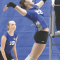 Lovell seventh grader Kashlyn Collins rises for a hit as Kyndee Anderson looks on during Lovell’s conference tournament win over Lander Saturday morning. David Peck