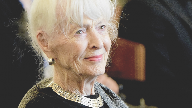 Ann Simpson smiles during the March 31, 2025, funeral service for her late husband, Al Simpson. Dewey Vanderhoff